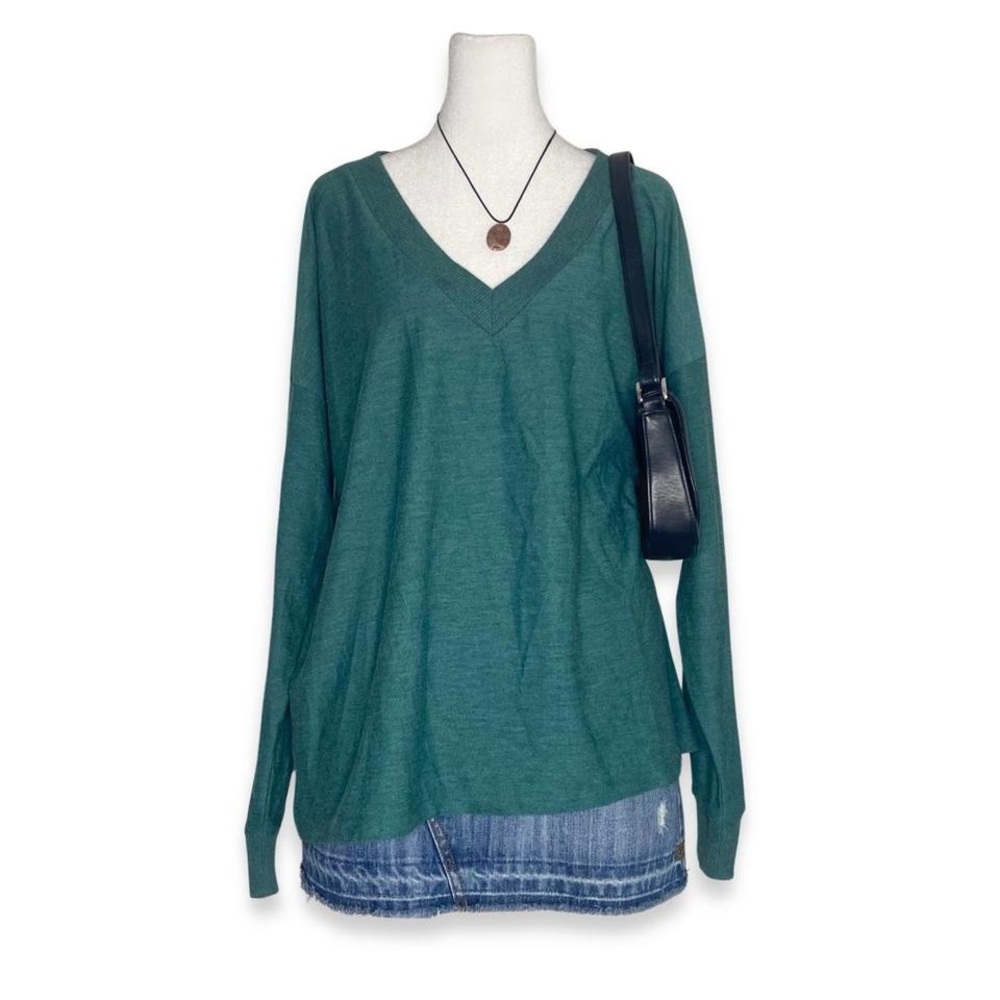Natural Reflections Basic Blue Green V-Neck Long Sleeve Top XXL